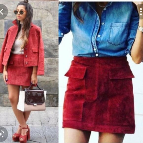 Zara Leather suede A-line miniskirt Front Pockets - Picture 3 of 11